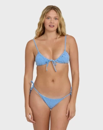 Calcinhas de biquíni tanga com laço lateral e padrão de mini ondas