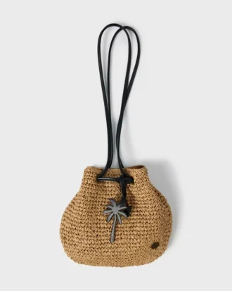 Mini-bolsa de palha com alça transversal e palmeira-datilífera